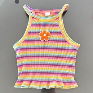 Kids Colorful Striped Flower Tank Top